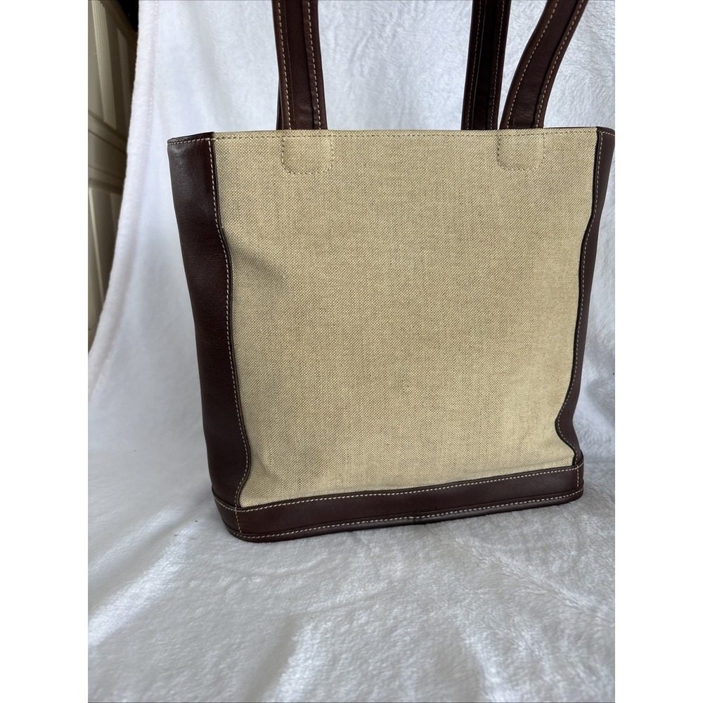 Vintage COACH Bleecker Linen Tote Bag Brown Leather 6122 90s USA - Picture 9 of 15
